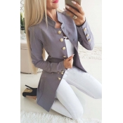 Lovely Casual Buttons Design Grey Coat