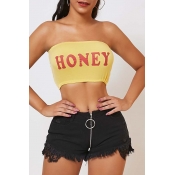 Lovely Casual Letter Yellow Camisole