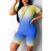 Lovely Leisure Gradual Change Print Blue Two-piece