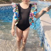 Lovely Patchwork Black Girl One-piece Swimsuit