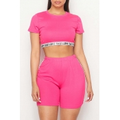 Lovely Casual Drawstring Pink Two-piece Shorts Set