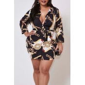 LW BASICS Plus Size Casual Print Gold Mini Dress