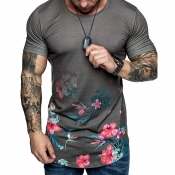 Lovely Casual Print Grey T-shirt