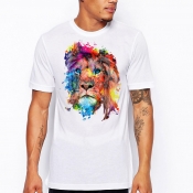 Lovely Men Leisure Print White T-shirt