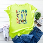 Lovely Leisure O Neck Letter Print Green Plus Size