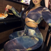 Lovely Stylish Tie-dye Multicolor Plus Size Two-pi