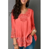 Lovely Trendy Patchwork Red Blouse