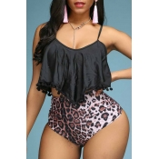 LW Leopard Print Flounce Design Tankini