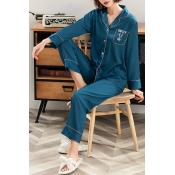 Lovely Leisure Cartoon Print Blue Sleepwear