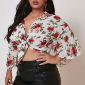 Lovely Casual Print White Plus Size Blouse