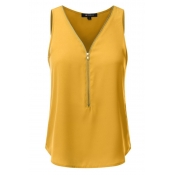 Lovely Casual Zipper Design Yellow Camisole