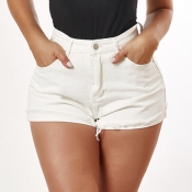 Lovely Casual Buttons Design White Shorts