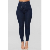 Lovely Casual Bandage Design Deep Blue Jeans