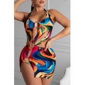 Lovely Sexy O Neck Hollow-out Multicolor Mini Dres