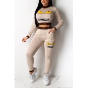 Lovely Casual Print Beige Two-piece Pants Set