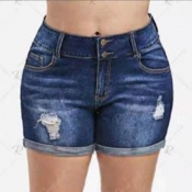 Lovely Plus Size Casual Broken Holes Deep Blue Sho