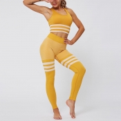 Lovely Sportswear Patchwork Yellow Two-piece Pants