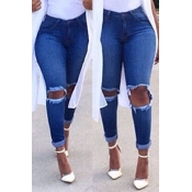 LW Stylish Hollow-ou Blue Jeans