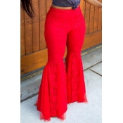 Lovely Trendy Lace Patchwork Red Pants