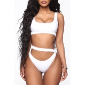 Lovely Cut-Out White Two-piece Swimsuit