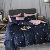 Lovely Trendy Heart Print Deep Blue Bedding Set