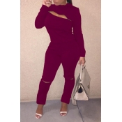 Lovely Trendy Zipper Design Wine Red Two-piece Pan