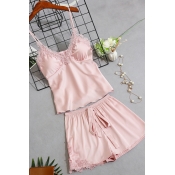Lovely Sexy Lace-up Pink Sleepwear