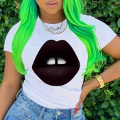 Lovely Leisure Lip Print White T-shirt