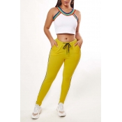 Lovely Casual Patchwork Yellow Two-piece Pants Set