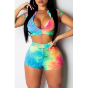 Lovely Leisure Tie-dye Multicolor Two-piece Shorts