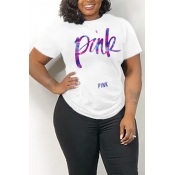 Lovely Casual O Neck Letter Print White T-shirt