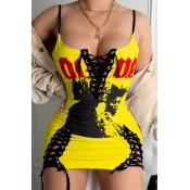 Lovely Sexy Bandage Design Yellow Mini Dress