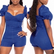 Lovely Trendy Fold Design Blue One-piece Romper