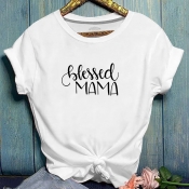Lovely Casual O Neck Letter Print White T-shirt