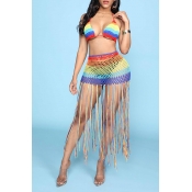 Lovely Tassel Design Multicolor Two-piece Swimsuit