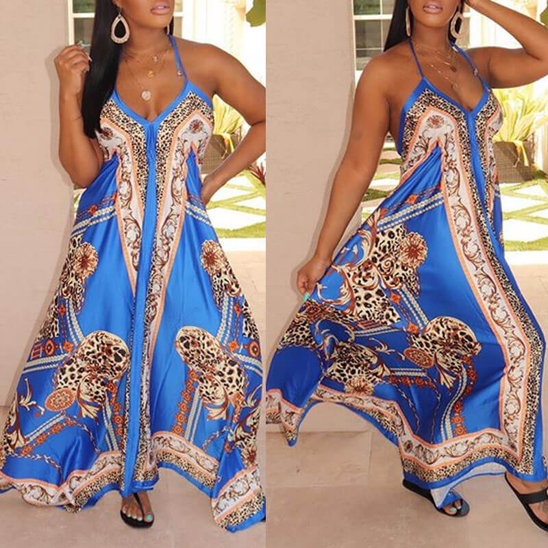 Lovely Casual Print Blue Ankle Length Dress