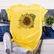 Lovely Leisure Sunflower Print Yellow Plus Size T-