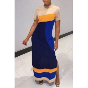 Lovely Casual O Neck Patchwork Beige Ankle Length 