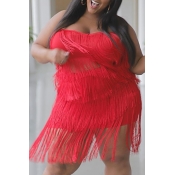 Lovely Stylish Tassel Design Red Plus Size Two-pie