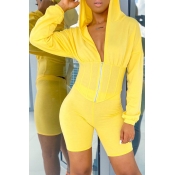 Lovely Trendy Zipper Design Yellow Two-piece Short