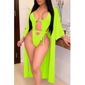 Lovely Cut-Out Green One-piece Swimsuit(With Cover