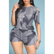 Lovely Leisure Print Black Plus Size Two-piece Sho