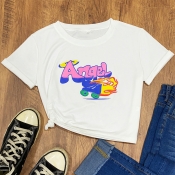Lovely Casual O Neck Letter Print White T-shirt