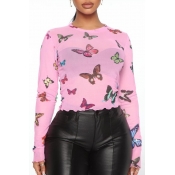 Lovely Trendy Butterfly Print Pink Base Layer