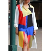 Lovely Casual Color-lump Patchwork White Knee Leng