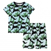 Lovely Casual Camo Print Army Green Boy Two-piece 