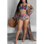 Lovely Print Multicolor Two-piece Swimsuit(With Co