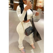 Lovely Casual Fold Design Beige Two-piece Pants Se