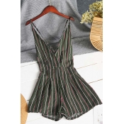 Lovely Trendy Striped Blackish Green One-piece Rom