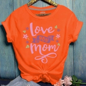 Lovely Casual O Neck Letter Print Orange T-shirt